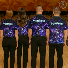 Load image into Gallery viewer, Personalized Raccoon Wizard Bowling Shirt for Women Purple Thunder Lightning Bowling Jersey QZT920