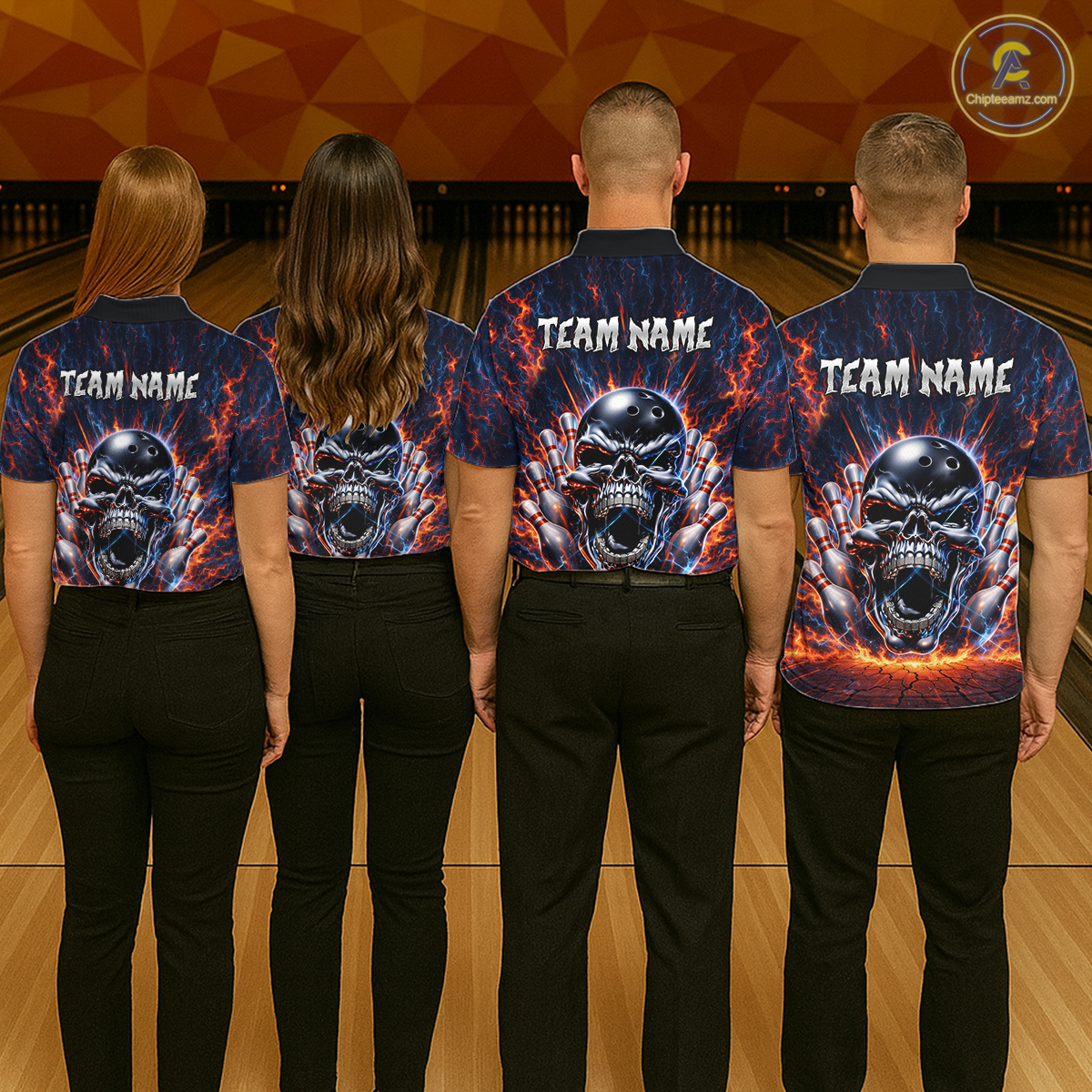 Custom Skull Bowling Jersey for Men - Flaming Strike Personalize Bowling Team Shirt Polo & 1/4 Zip HNT215