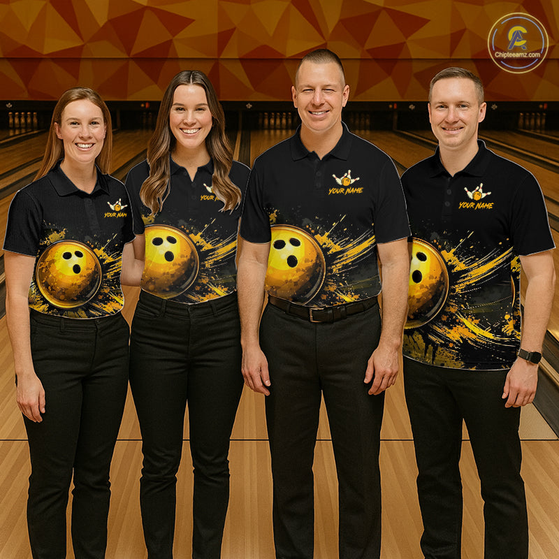 Custom Black & Gold Bowling Shirt for Men Bowling Team Jersey Bowling Outfit Polo & Quarter-Zip QZT988