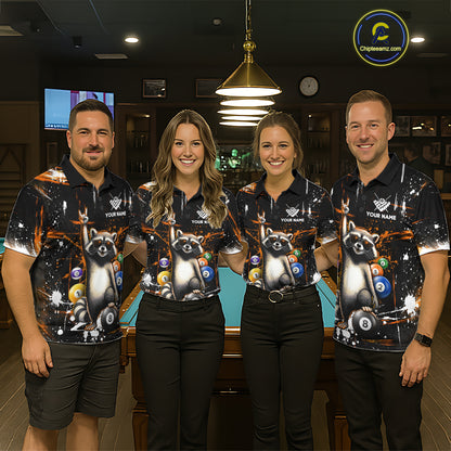 Custom Orange Funny Raccoon Billiard Shirt for Men 8 Ball Pool Billiard Jersey Polo & 1/4-Zip BHT5
