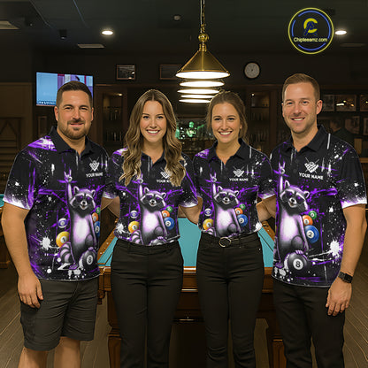 Custom Purple Funny Raccoon Billiard Shirt for Women 8 Ball Pool Billiard Jersey Polo & 1/4-Zip BHT5