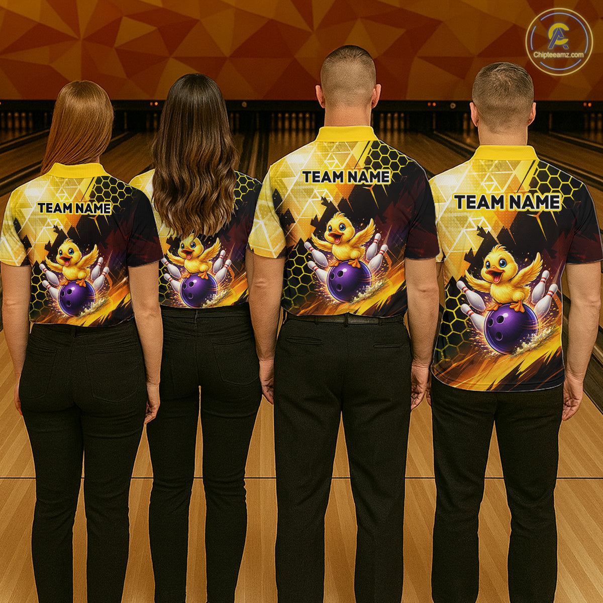 Custom Funny Duck Bowling Team Shirt for Women Yellow Bowling League Jersey Polo & 1/4 Bowling Outfit  QZT958