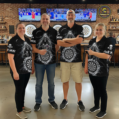 Lightning Thunder White & Black Grim Reaper Custom Dart Quarter-Zip Shirt Men Dart League Jerseys NYN2091