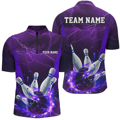 Purple Thunder Lightning Custom Bowling Shirts For Men, Flame Bowling Jerseys With Team Name IPHW7161