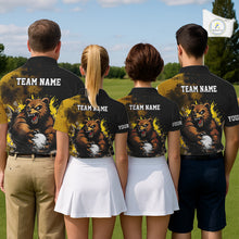 Load image into Gallery viewer, Mens Golf Polo Shirts Custom Yellow And Black Grunge Pattern With Bear Grasping Golf Ball Apparel NHN0063