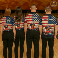 Load image into Gallery viewer, Custom American Flag Retro Dachshund Bowling Shirt Bowling Team Jersey for Women Polo &amp; Quarter-Zip QZT942