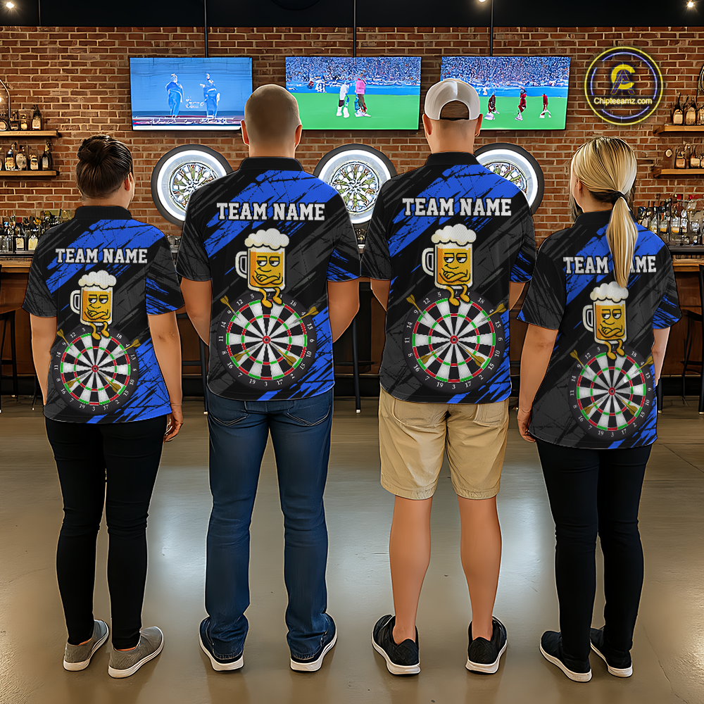 Custom Blue Funny Beer Darts Board Dart Shirts For Men Darts Team Jerseys Dart Tournament NNT120