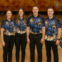 Load image into Gallery viewer, Custom Flame Grim Reaper Bowling Jersey for Men Polo &amp; 1/4 Zip Bowling Team Shirts HNT222