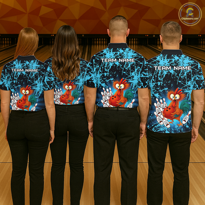 Turquoise Funny Chicken Bowling Jersey for Women Bowling League Bowling Team Shirts Polo & 1/4 Zip HN232