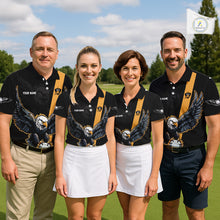 Load image into Gallery viewer, Eagle Mens Golf Polo Shirts Custom Golf Attire For Men, Black And Yellow Team Golf Top Personalized NHN0083
