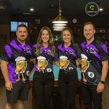 Load image into Gallery viewer, Custom Funny Purple Beer 8 Ball Pool Men Billiard Polo &amp; 1/4 Zip, Billiard Shirt, Billiard Team Jerseys NNT146