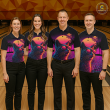 Load image into Gallery viewer, Custom Funny Cat Retro Sunset Bowling Jersey for Women Bowling Uniform Bowling Team Shirts HNT279