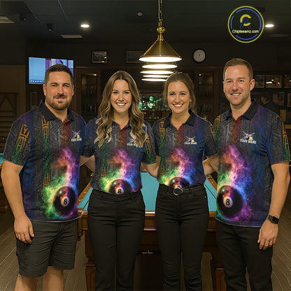 Tribal Colorful Smoke 8 Ball Pool Team Shirt Custom Women Billiards Balls Polo & 1/4-Zip Attire NYN2398