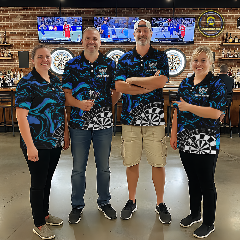 Turquoise-Blue Pattern Aim Shoot Swear Repeat Darts Team Jerseys Dart Shirts For Women NNT168