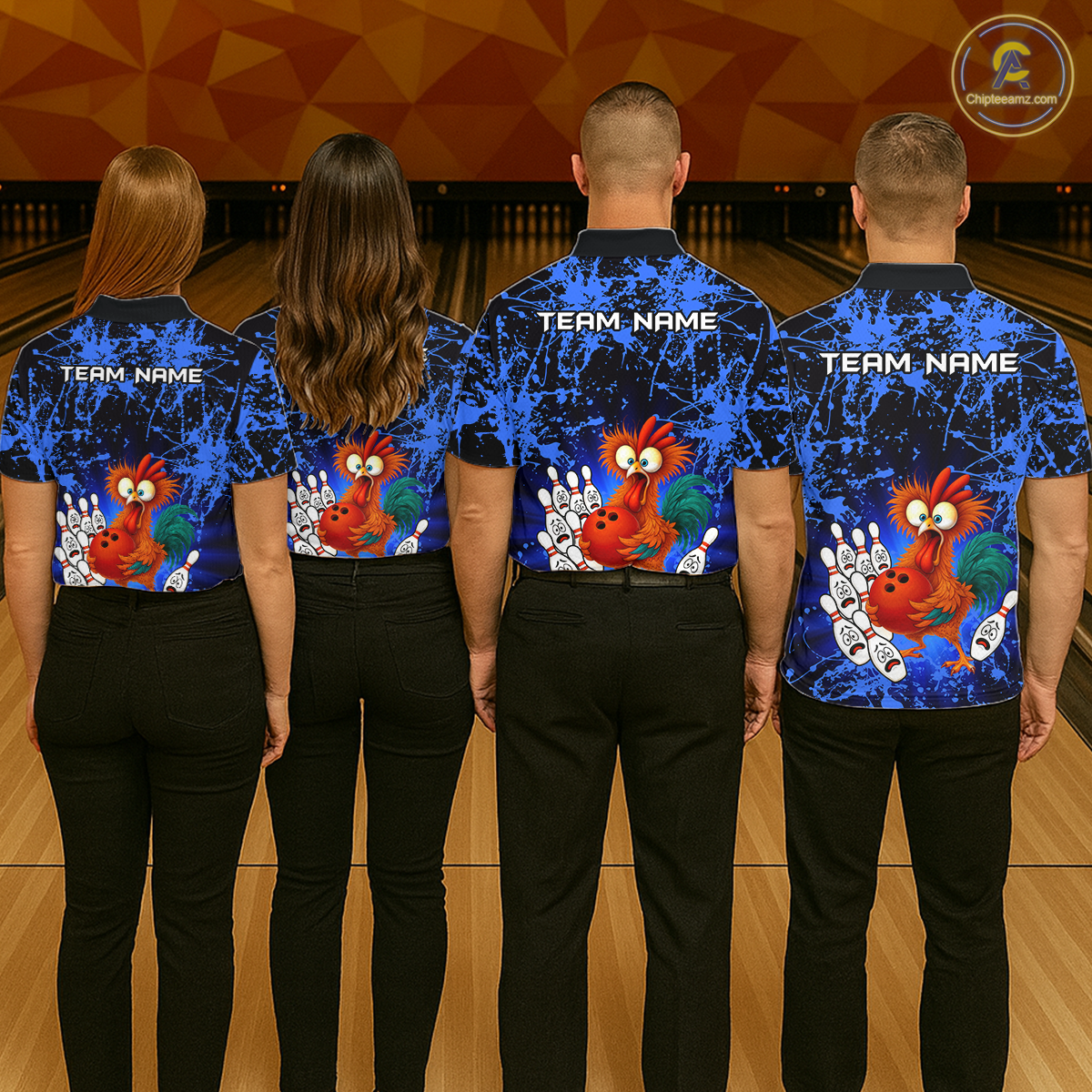 Blue Funny Chicken Bowling Jersey for Men Bowling League Bowling Team Shirts Polo & 1/4 Zip HN232