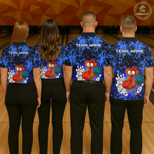 Load image into Gallery viewer, Blue Funny Chicken Bowling Jersey for Men Bowling League Bowling Team Shirts Polo &amp; 1/4 Zip HN232