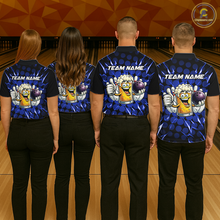 Load image into Gallery viewer, Custom Blue Funny Beer Bowling Jersey for Women Bowling Team Shirts Polo &amp; 1/4 Zip HNT187