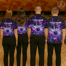 Load image into Gallery viewer, Custom Watercolor Pink Purple Bowling Jersey for Women Bowling Team Shirts Polo &amp; 1/4 Zip HNT268