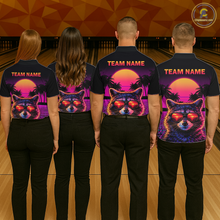 Load image into Gallery viewer, Custom Funny Raccoon Retro Sunset Bowling Jersey for Women Bowling Uniform Bowling Team Shirts HNT280