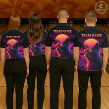 Load image into Gallery viewer, Custom Funny Cat Retro Sunset Bowling Jersey for Women Bowling Uniform Bowling Team Shirts HNT279