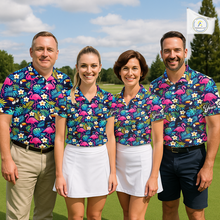Load image into Gallery viewer, Mens Golf Polo Shirt Flamingo Floral Pattern, Colorful Tropical Leaves Custom Team Golf Shirt NHN0194