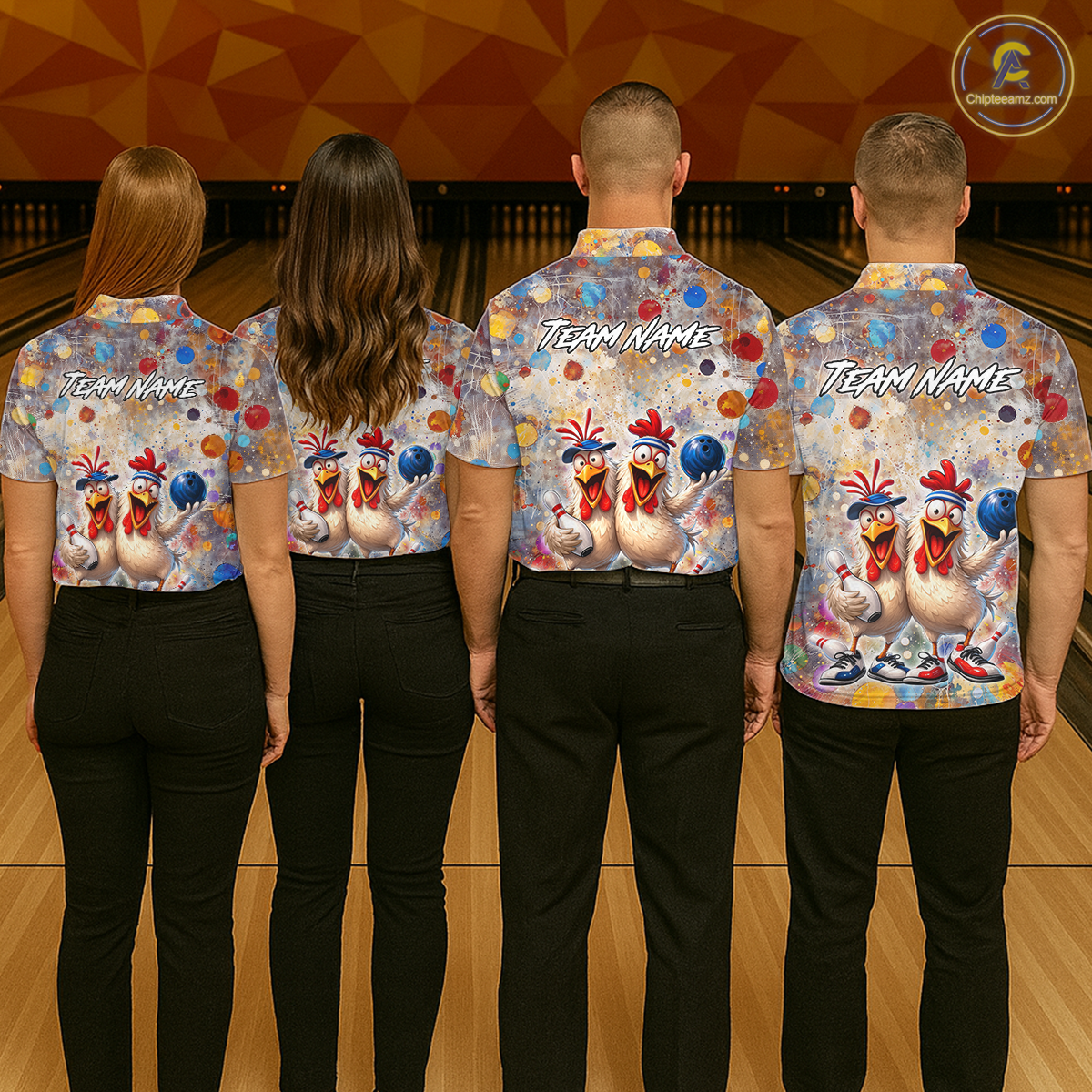 Custom Funny Chicken Bowling Team Shirt for Women Colorful Bowling Buddy Shirt Polo & 1/4 Bowling Outfit QZT955