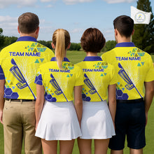 Load image into Gallery viewer, Blue And Yellow Hexagon Pattern Womens Disc Golf Polo Shirts Custom Team Disc Golf Jersey NHN0031