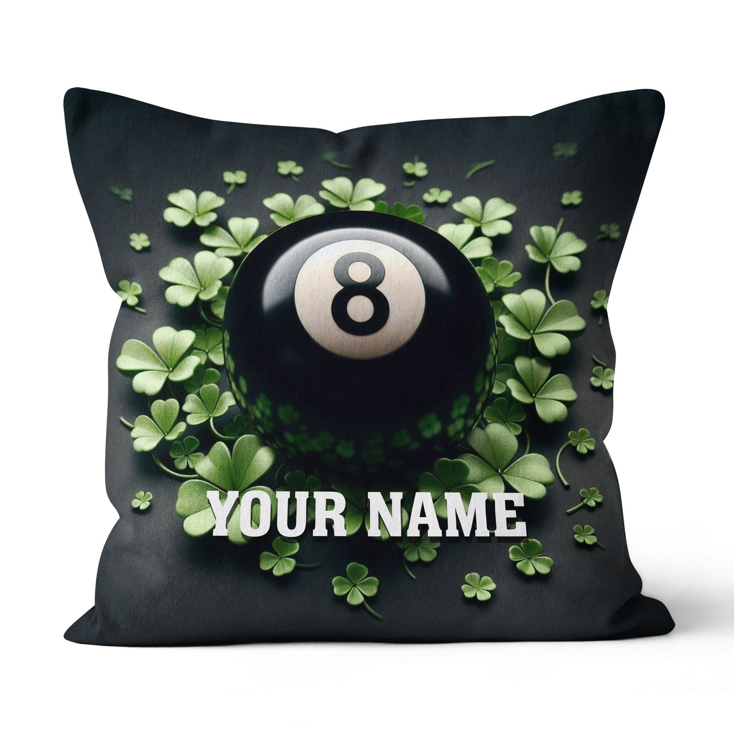 Funny 8 Ball Pool And Clovers Black Pillows Custom Name Billiard Pillows TDM0818