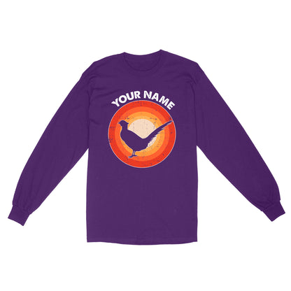 Pheasant Retro Vintage Sunset Custom Name Shirt, Pheasant Hunting Shirt, Gift for Pheasant Lover, Bird Lover Standard Long Sleeve FSD2349D08