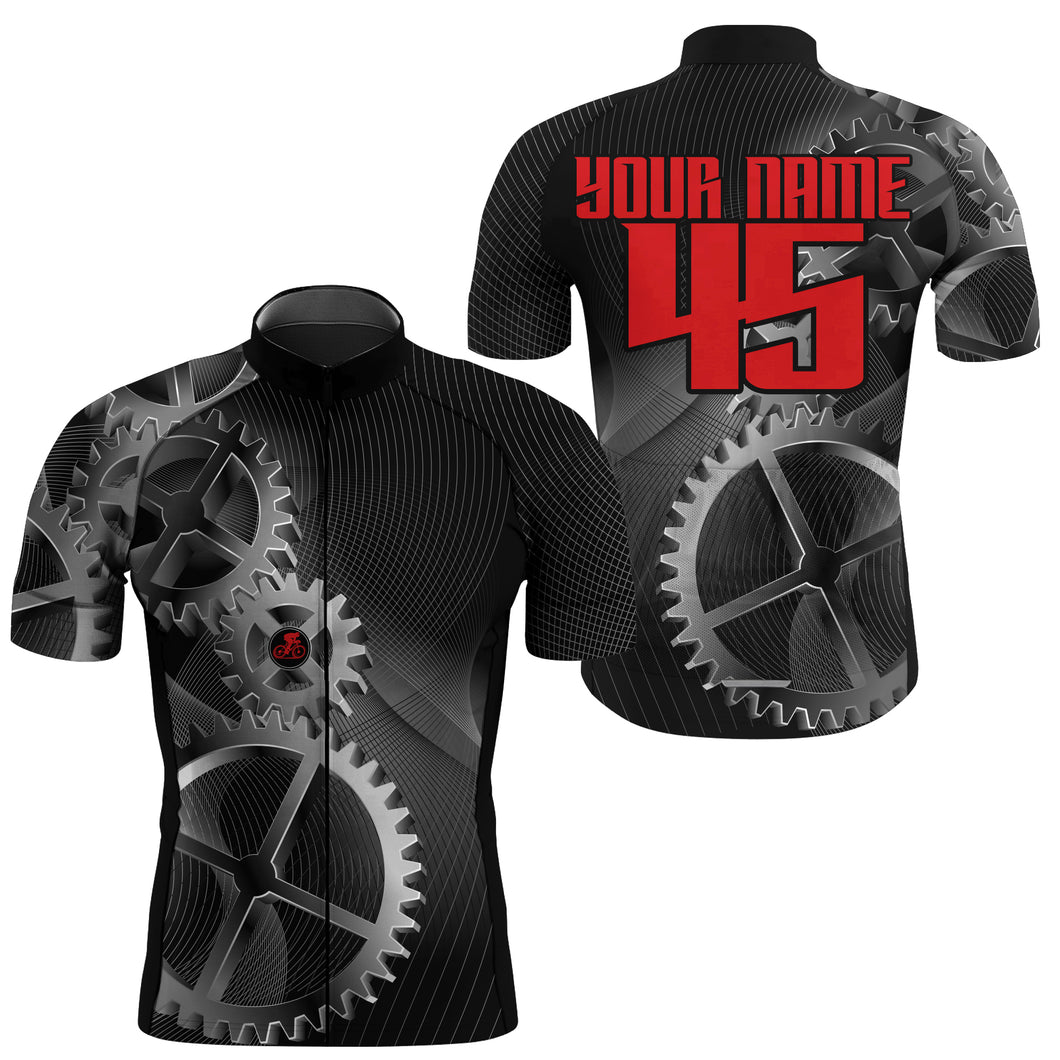 Custom Cycling Jersey Sprocket Mountain Bike Cycle Racing Bicycling Shirt Road Biking - Black| NMS836