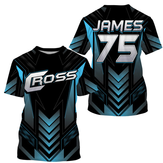 Blue kid adult youth Motocross jersey personalized UV protective MX biker cross motorcycle shirt PDT36