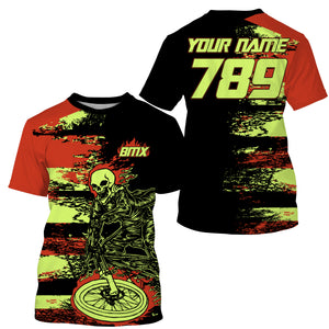 Orange BMX racing jersey Personalized UPF30+ Skull off-road bike shirts Adult kid cycling clothes| SLC33