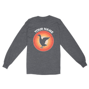 Goose Retro Vintage Sunset Custom Name Shirt, Goose Hunting Shirt, Personalized Gift for Goose Bird Lover Standard Long Sleeve FSD2347D08