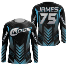 Load image into Gallery viewer, Blue kid adult youth Motocross jersey personalized UV protective MX biker cross motorcycle shirt PDT36