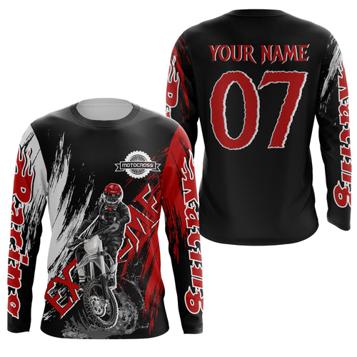 Motocross off-road jersey black red UPF30+ youth adult custom dirt bike racing long sleeve shirt PDT188