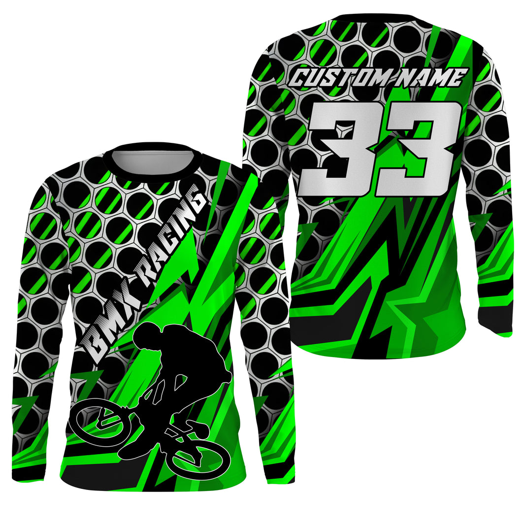 Personalized Green BMX racing jersey UPF30+ Adult Kid stunt riding shirt Extreme cycling gear| SLC54