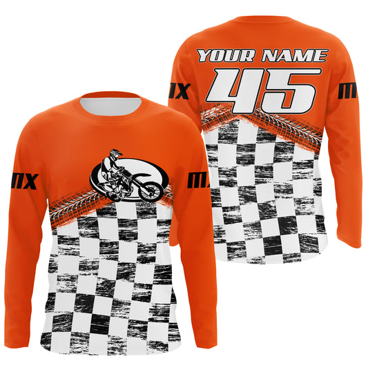Flag racing jersey Motocross custom for kids men women orange UPF30+ dirt bike off-road motorcycle PDT128