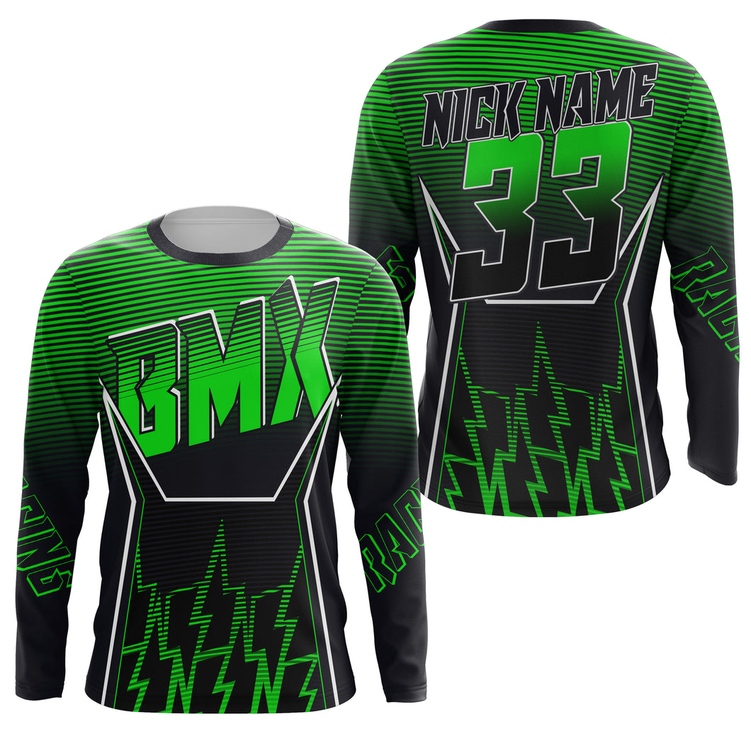 Green adult kid BMX jersey UPF30+ Custom extreme bike shirt cycling gear bicycle motocross racewear| SLC52