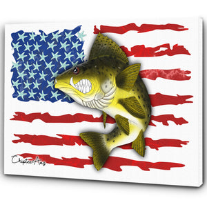 Angry Walleye fishing art with American flag ChipteeAmz's art Matte Canvas AT036