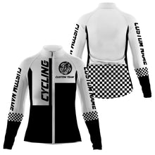 Load image into Gallery viewer, Black White women cycling jersey Custom UV cycle gear with 3 pockets full zipper Bicycling shirt| SLC120