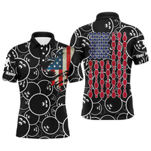 Load image into Gallery viewer, Custom American Flag Men Polo Bowling Shirt Black USA Bowling Short Sleeve Polo Men Bowlers NBP01