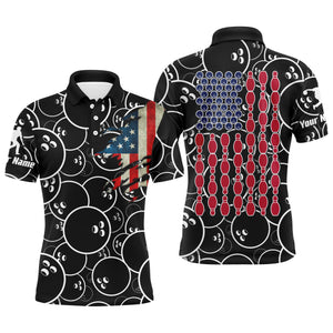 Custom American Flag Men Polo Bowling Shirt Black USA Bowling Short Sleeve Polo Men Bowlers NBP01