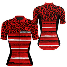 Load image into Gallery viewer, Red leopard cycling jersey Women short sleeve bike clothing Full zipper biking tops with 3 pockets| SLC197