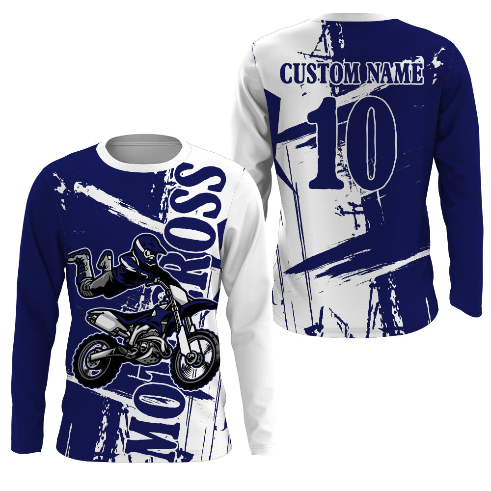 Custom Motocross Jersey Blue UPF30+ Youth Men Women Dirt Bike Shirt Racing Long Sleeve NMS1335