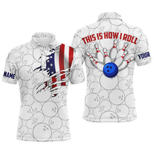 Load image into Gallery viewer, American Flag Polo Bowling Shirt for Men Bowlers, This Is How I Roll Funny Bowling Jersey NBP31