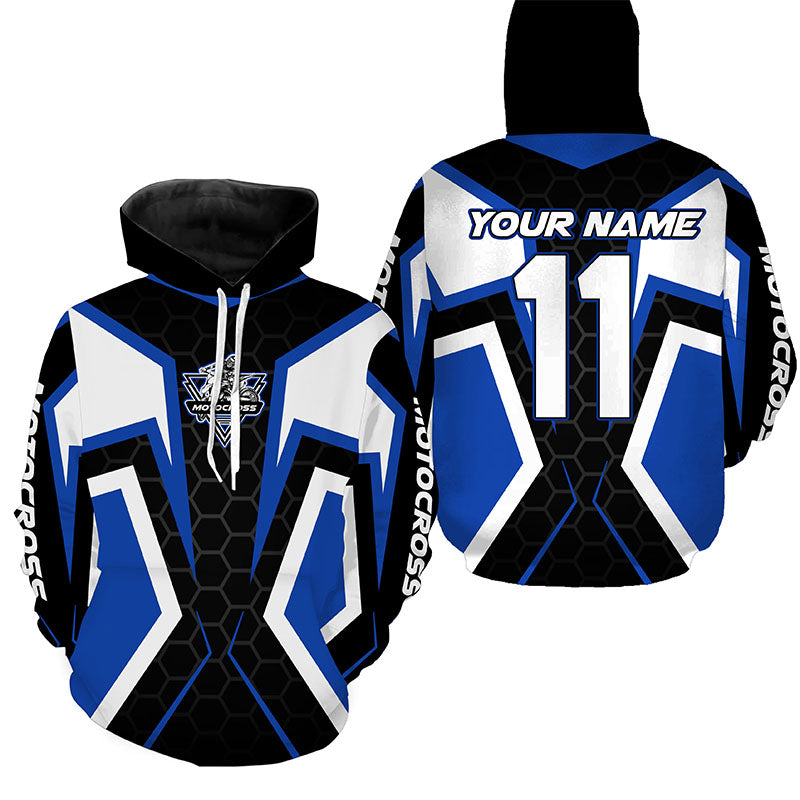 Blue Dirt Bike Hoodie For Adult UV Personalized Motocross Hooded Jersey Off-Road Motorcycle Hoodie PDT444