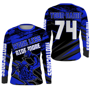 Work Less Ride More Motocross jersey kid adult UPF30+ blue custom dirt bike racing shirt PDT307