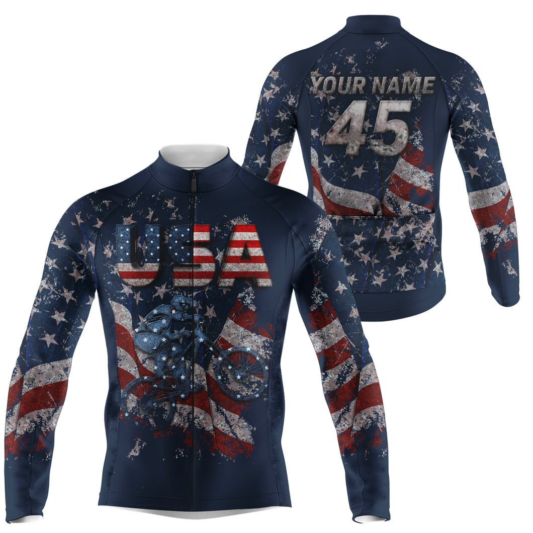 Custom Mens American cycling jersey UPF50+ USA MTB BMX shirt Breathable cycle gear with pockets| SLC68