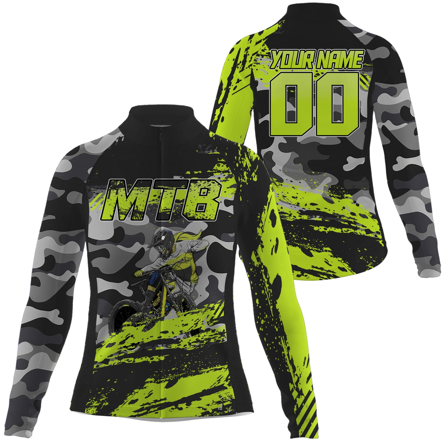 Custom Mens Womens MTB Cycling Jersey Mountain Bike Green Camo Bicycling Downhill Rider Racing Shirt| NMS818