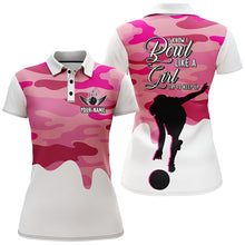 Load image into Gallery viewer, Bowling Girl Personalized Polo Shirt Women Bowling Pink Camo Jersey Short Sleeves Bowlers NBP42